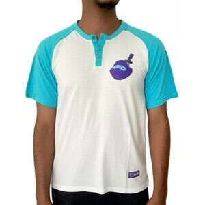 RockSmith Vintage Mens‎ Teal White Henley Raglan Sleeve Casual Streetwear Shirt